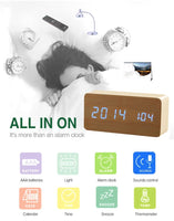 1 x RAW Customer Returns Wooden Digital Alarm Clock with Wireless Charging Station, 5 W Fast Wireless Charger for iPhone Samsung Galaxy, Digital Alarm Clock without Ticking, Alarm Clock Clock for Bedroom, Home, Office - RRP £19.99