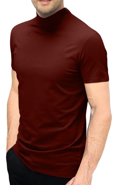 1 x Brand New Mens T Shirt Short Sleeve Basic Mock Turtleneck Slim Fit ...