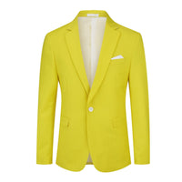 1 x Brand New YOUTHUP Mens Slim Fit Blazer 1 Button Formal Suit Jacket Classic Business Wedding Dress Tuxedo Blazers, Lemon, XXL - RRP £9.98