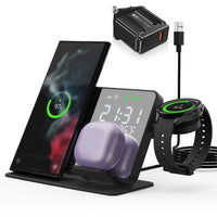 1 x RAW Customer Returns Sikai Wirelss Samsung Charging Station For Galaxy S23 S22 Ultra S21 S20 S10 with Digital Alarm Clock, 3 in 1 Wireless Compatible Watch 5 5pro Charger, Buds With Adapter  - RRP £36.99
