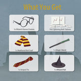 1 x RAW Customer Returns YoHold Wizard Party Costume Kit - wizard Glasses Frame,Tie,Magic Wand,Hat,Lightning Scar Tattoo,Scarf for Halloween,Cosplay Party Decor-No Robe - RRP £18.13