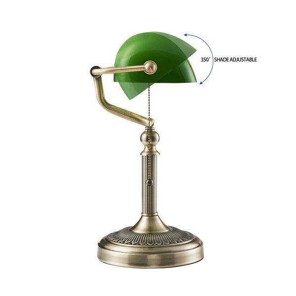 Newrays Antique Green Glass Bankers Desk Lamp with Pull Chain Switch Plug  in Fixture