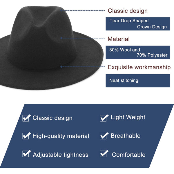 3 x Brand New EOZY Wool Fedora Hats for Men Women Felt Panama Trilby C ...