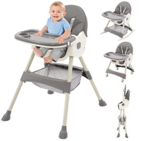 1 x RAW Customer Returns High Chair for Babies Toddlers 3in1 Convertible Baby High Chair Adjustable Backrest Footrest Seat Height Booster Seat Rocking Chair Reclining Seat Detachable PU Cushion and Double Tray - RRP £62.99