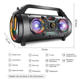 1 x RAW Customer Returns Bluetooth Speaker, 30W Wireless Portable Speakers with Subwoofer, FM Radio, Colorful Lights. Outdoor Boombox Support USB AUX TF Card Microphone Jack Remote Control for Home, Party, Camping, Travel - RRP £59.99