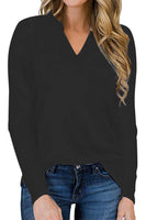 1 x Brand New SMENG Ladies Long Sleeve Tops V Neck Tunic Shirts Loose Curved Hem Blouses for Women Black XL - RRP £24.99
