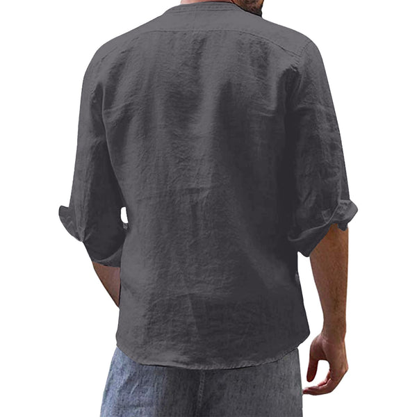 1 x Brand New AUMELR Mens Shirts Long Sleeve Linen Collarless Button D ...