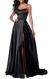 1 x RAW Customer Returns Lecureler Long Satin Spaghetti Strap Prom Dress Black Size 14 - RRP £51.9