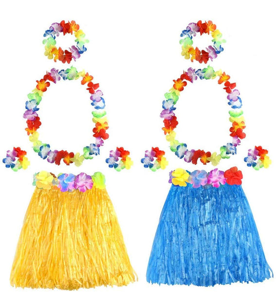 7 x Brand New Yingxuanle Hawaiian Grass Hula Skirts Sets Include Flowe ...