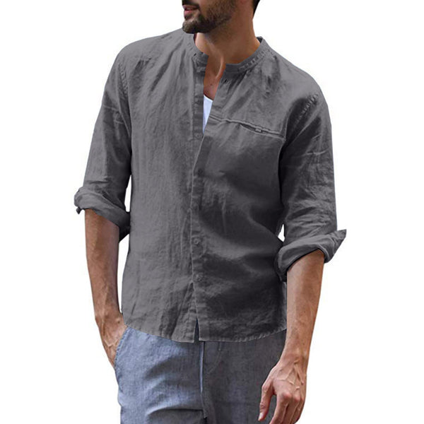 1 x Brand New AUMELR Mens Shirts Long Sleeve Linen Collarless Button D ...