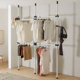 1 x RAW Customer Returns Telescopic Clothes Rack 3 Poles 4 Bars Heavy Duty Clothes Rail for Bedroom, Telescopic Wardrobe Organiser 281-329 cm Adjustable Height Clothes Hanging Rail Storage System with 2 Hooks - RRP £71.99