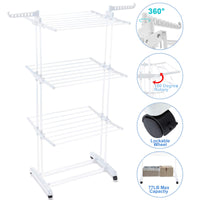 1 x RAW Customer Returns Voilamart Clothes Airer 3 Tier Foldable Laundry Drying Clothes Rack Outdoor Indoor Heavy Duty Clothing Horse Garment Dryer Stand on Wheel, Grey - RRP £31.98