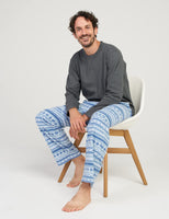 1 x Brand New LAPASA Men s Casual Loungewear Fleece Pyjama Set Relaxed Fit Lounge Top Bottom M129, Heather Grey Top Blue Snow Fair Isle Pants, XL - RRP £21.99