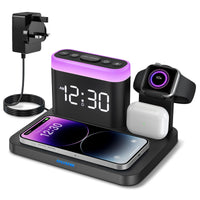 1 x RAW Customer Returns Wireless Charging Station-5 in 1 Wireless Charger Stand with Alarm Clock, 7 Night Lights, Charging Dock for iPhone 15 14 13 12 11 Pro Max XR XS Samsung Phone, Apple Watch 8 7 6 5 SE, AirPods Pro 3 2 1 - RRP £33.99