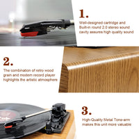 3 x RAW Customer Returns Record Player, FYDEE Vinyl Record Player with Speakers Vintage Turntable for Vinyl Records, Belt-Drive 3-Speed 33 45 78 RPM LP Vinyl Player, Supports Headphone Jack, AUX IN, RCA Output - Natural Wood - RRP £176.94