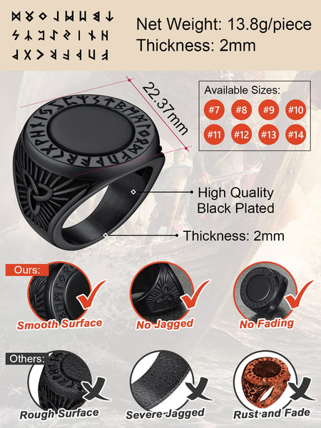 1 x Brand New FaithHeart Gothic Black Ring for Men, Vintage Natural Ag ...