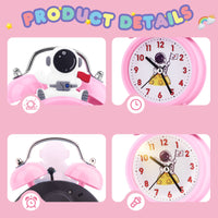 2 x Brand New TCJJ Astronaut Clock for Girls,Non-Ticking Girls Pink Alarm Clock,Silent Bedside Alarm Clock With Night Light,Classic Loud Twin Bell Clock,Suitable for School - RRP £22.44