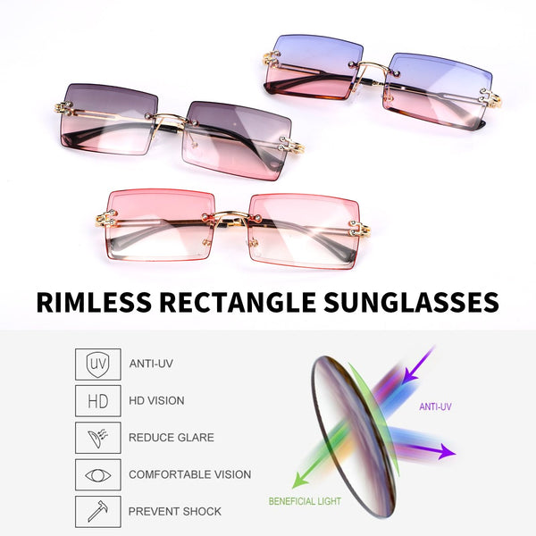 1 x RAW Customer Returns Runmeihe 3 Pairs Rimless Rectangle Sunglasses ...