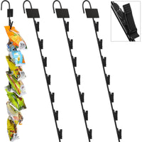 1 x RAW Customer Returns Retail Display 4 Pcs Metal Display Stand for Vendors Chip Holder for Concession and Pantry Potato Chip Bag Rack with Label Header and 7 Clips Hanging Merchandise Strips with Hooks Black  - RRP £30.99