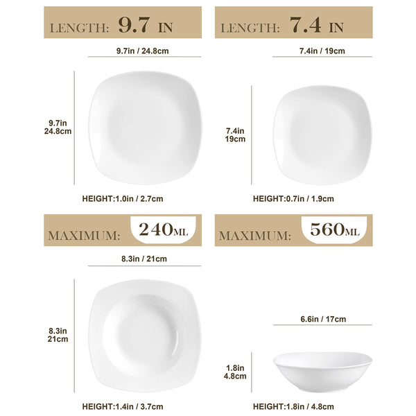 MALACASA Elisa, 6-Piece Dinner Plate Porcelain Plates Kitchen