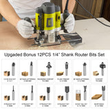 1 x RAW Customer Returns Wood Trimmer, DEWINNER Router Tool Electric Woodworking Power Router Trimmer,Variable Speed Hand Joiner Tool Plunge Router, Trimmer Laminator with 12PC 6mm 8mm Bits Collets - RRP £69.99