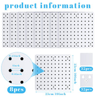 1 x RAW Customer Returns 8 Sets Pegboard Wall Mount Display Pegboard White Plastic Garage Pegboard Wall Organizer Pegboard Panel Kit Installation Accessories for Kitchen Living Room Office No Drilling to Wall 10 x 10 Inches - RRP £47.99