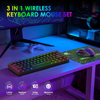 1 x RAW Customer Returns 60 Wireless Gaming Keyboard and Mouse Combo Set 2.4GHz Rechargeable 3800mAh Quiet 61 Keys Compact Gaming Keyboard with Rainbow LED Backlit 2400DPI 6 Buttons Rainbow LED Silent Mouse Black  - RRP £35.99