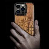 1 x Brand New Carveit Magnetic Wood Case for iPhone 14 Pro Case Hard Real Wood Soft TPU Shockproof Hybrid Protective Cover Unique Classy Wooden Case Compatible with MagSafe Vintage Compass-Walnut  - RRP £27.99