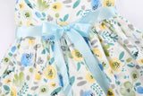 1 x Brand New SMILING PINKER Toddler Baby Girls Dress Ruffle Sleeve Cotton Flower Print Sundress Blue Flower,7-8 Years  - RRP £15.36