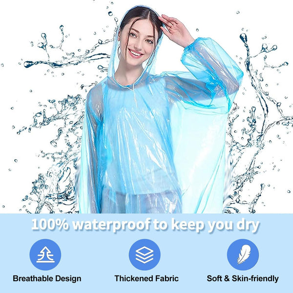 6 x Brand New 4pcs Disposable Rain Poncho, Rain Poncho Adult Waterproo ...