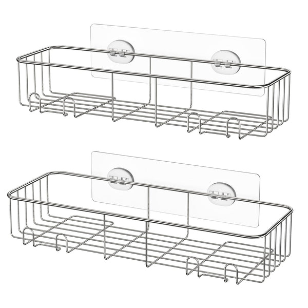 1 x RAW Customer Returns HEETA 2-Pack Shower Caddy, Adhesive Bathroom Shelf Organizer with Hooks, Rustproof SUS304 Stainless Steel No Drilling Wall Mount Shelf for Toilet, Bath and Kitchen - RRP £19.99