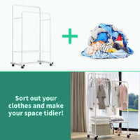 1 x RAW Customer Returns Anmas Power Clothes Rail Garment Rack with Shelves, Metal Cloth Hanger Rail Stand Coat Clothing Rack, Tidy Rails with 2 Tier Lower Storage Shelf for Shoes Boxes - RRP £36.53
