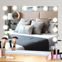 1 x RAW Customer Returns onesaimei Hollywood Vanity Mirror with 14 LED Dimmable Bulbs, Makeup Cosmetic Mirror with Lights, Lighted Vanity Dressing Table Mirror with USB Charging, Touch Screen Tabletop Mirror, 50CM x 42CM - RRP £58.68