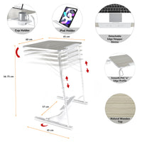 1 x RAW Customer Returns FoldWise Folding Laptop Table for Sofa - Wooden Portable Computer Desk Overbed Small Table, Adjustable Height, Tilt Angle, Footrest, Cupholder, Tablet Holder Edge Stopper - RRP £59.99