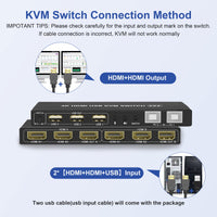 1 x Brand New Dual Monitor HDMI KVM Switch 2 Computers 4K 60Hz, Extended Display HDMI KVM Switch Dual Monitor 2 in 2 Out with USB and Audio Port, 2 Ports HDMI KVM Switch with Controller, Type B Cable x2 - RRP £69.98