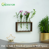 1 x Brand New Wall Hanging Glass Planter Propagation Station Modern Wall Mounted 5 Test Tube Flower Bud Vase in Wood Stand Rack Tabletop Terrarium for Hydroponic Plants Cuttings Office Home Decoration - RRP £15.08