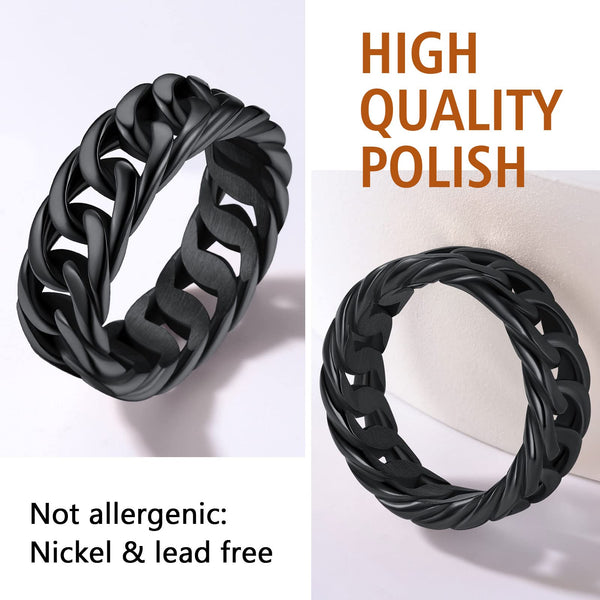 1 x Brand New FindChic Chained Rings for Men Band Rings Black Stainles ...