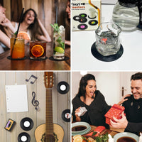 6 x Brand New Funny Retro Record Coasters for Drinks with Vinyl Player Holder for Music Lovers,Set of 6 Conversation Piece Sayings Drink Coaster,Housewarming Hostess Wedding Registry Gift Ideas - RRP £59.88