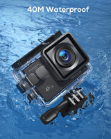 1 x RAW Customer Returns WOLFANG Action Camera 4K 20MP GA100, Waterproof 40M Underwater Camera for Snorkeling, EIS Stabilization WiFi 170 Wide Angle Helmet Camera for Vlogging with External Microphone, Remote Control - RRP £49.99