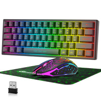 1 x RAW Customer Returns 60 Wireless Gaming Keyboard and Mouse Combo Set 2.4GHz Rechargeable 3800mAh Quiet 61 Keys Compact Gaming Keyboard with Rainbow LED Backlit 2400DPI 6 Buttons Rainbow LED Silent Mouse Black  - RRP £35.99