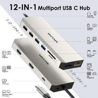 1 x RAW Customer Returns WAVLINK 12-in-1 USB C Hub Triple Monitor Laptop Docking Station, Multiport Adapter with Dual 4K HDMI, 4K DP, 100W PD IN, 5Gbps USB3.0, USB2.0, RJ45, SD TF Slots, Audio Mic, for MacBook Dell HP Lenovo - RRP £41.99