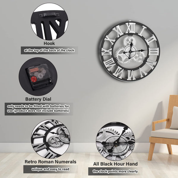 1 x RAW Customer Returns Warmiehomy 60cm Large Wall Clock, 3D Gear ...