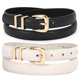 2 x Brand New WHIPPY 2 Pack Women Leather belts for Jeans Dresses Fashion Ladies Skinny Waist Belt Gold Buckle 0.8 inch,Black Beige,110cm - RRP £19.96