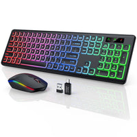 1 x RAW Customer Returns Wireless Keyboard and Mouse Backlit - Rechargeable Light Up Keys, Auto Sleep Mode, Full-size Tilt Legs, 2.4GHz Silent Cordless Keyboard Mouse Combo for Mac OS Windows PC Laptop - Black QWERTY - RRP £79.99