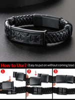 1 x Brand New ChainsHouse Surfer Bracelet Mens Leather Bracelet Leather Cuffs Magnetic Clasp Bracelets Knights Templar Bracelet Mens Cord Bracelet Wristbands Bracelets Braided Bracelets Rope Bracelets - RRP £17.99