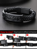 1 x Brand New ChainsHouse Surfer Bracelet Mens Leather Bracelet Leather Cuffs Magnetic Clasp Bracelets Knights Templar Bracelet Mens Cord Bracelet Wristbands Bracelets Braided Bracelets Rope Bracelets - RRP £17.99