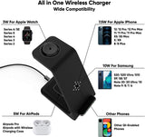 1 x RAW Customer Returns Wireless Charger 3 in 1 Fast Wireless Charging Station for iPhone 15 14 13 12 11 Pro Pro Max XS Max XR Android, Qi Phone Watch Charger for Apple Watch 7 6 5 4 3 2 SE,Docking Station for AirPods - RRP £19.97