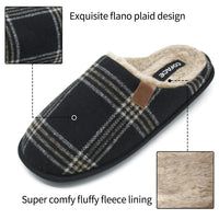 1 x Brand New COFACE Mens Brown Flano Plaid Memory Foam Mule Slippers Slip On Warm Fluffy House Indoor Outdoor Shoes with Anti-Skid Sole Size 8.5 - RRP £17.99