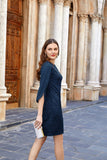 1 x Brand New GRACE KARIN Women Formal Lace Dress Crew Neck Chiffon 3 4 Sleeve Party A Line Midi Mother of The Bride Dresses Navy Blue S - RRP £29.92