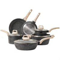 1 x RAW Customer Returns CAROTE Nonstick Pots and Pans Set, Granite Kitchen Cookware Sets, Non Stick Natural Stone Cooking Set with Frying Pans,Suitable for All Stoves Include Induction 10pcs Classic Granite Set  - RRP £79.99